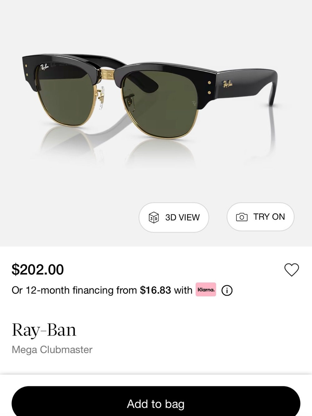 Ray-Ban Mega Clubmaster Sunglasses - Black & Gold with Green Lenses